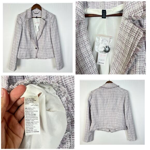 NWT White House black market tweed blazer Sz 14 Purple White - Picture 6 of 10
